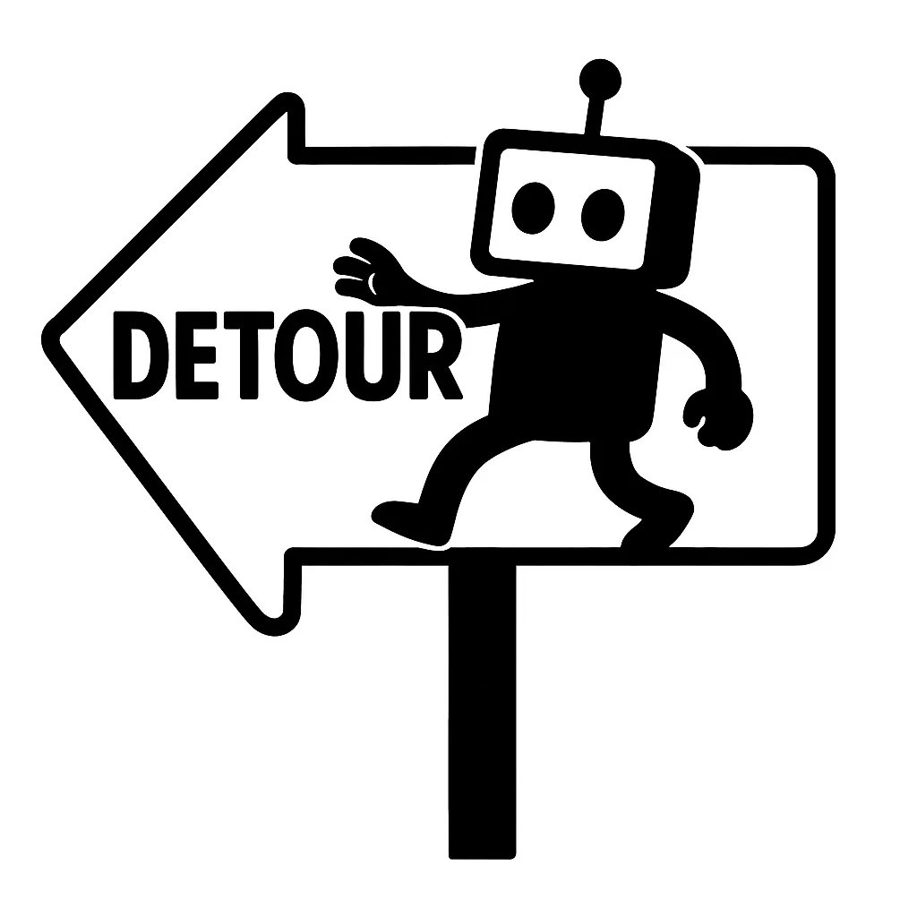 Robot on detour sign